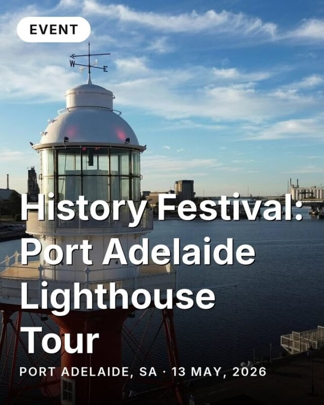 A lighthouse that's been guiding ships since 1869 — and it's still shining.Port Adelaide's iconic lighthouse was first illuminated over 150 years ago, and remarkably, it's still operational today. The tower has been physically relocated several times across the harbour's shifting shoreline as the port grew and changed around it, but its beam has never gone dark.This History Festival walking tour takes you inside the working lighthouse for a rare close-up look at the mechanisms and maritime history that shaped Port Adelaide. It's a chance to stand where keepers once stood and see the harbour from their vantage point.📅 13 May, 2026
📍 Port Adelaide, SAFind this and every event happening across SA on monoloci.app.Monoloci also available on the App Store and Google Play.#visitsa #seesa #monoloci #portadelaide #historyfestival