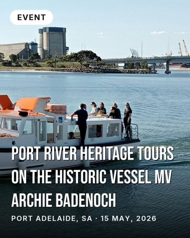 Salt air, diesel hum, and a working vessel that's been part of Port Adelaide longer than most of us. 🚢The MV Archie Badenoch is no museum piece — she's a heritage vessel still running tours along the Port River, one of South Australia's most historically rich waterways. From the deck, you'll pass old wharves, weathered warehouses, and the Port River dolphin sanctuary, where resident bottlenose dolphins have made their home among the mangroves and industrial relics.Port Adelaide has always been a place where working life and waterfront beauty exist side by side. A tour on the Archie Badenoch is a chance to see that up close — the kind of slow, unhurried experience that reminds you how much story a single river can hold.📅 15 May, 2026
📍 Port Adelaide, SAFind this and every event happening across SA on monoloci.app.Monoloci also available on the App Store and Google Play.#visitsa #seesa #monoloci #portadelaide #adelaideevents
